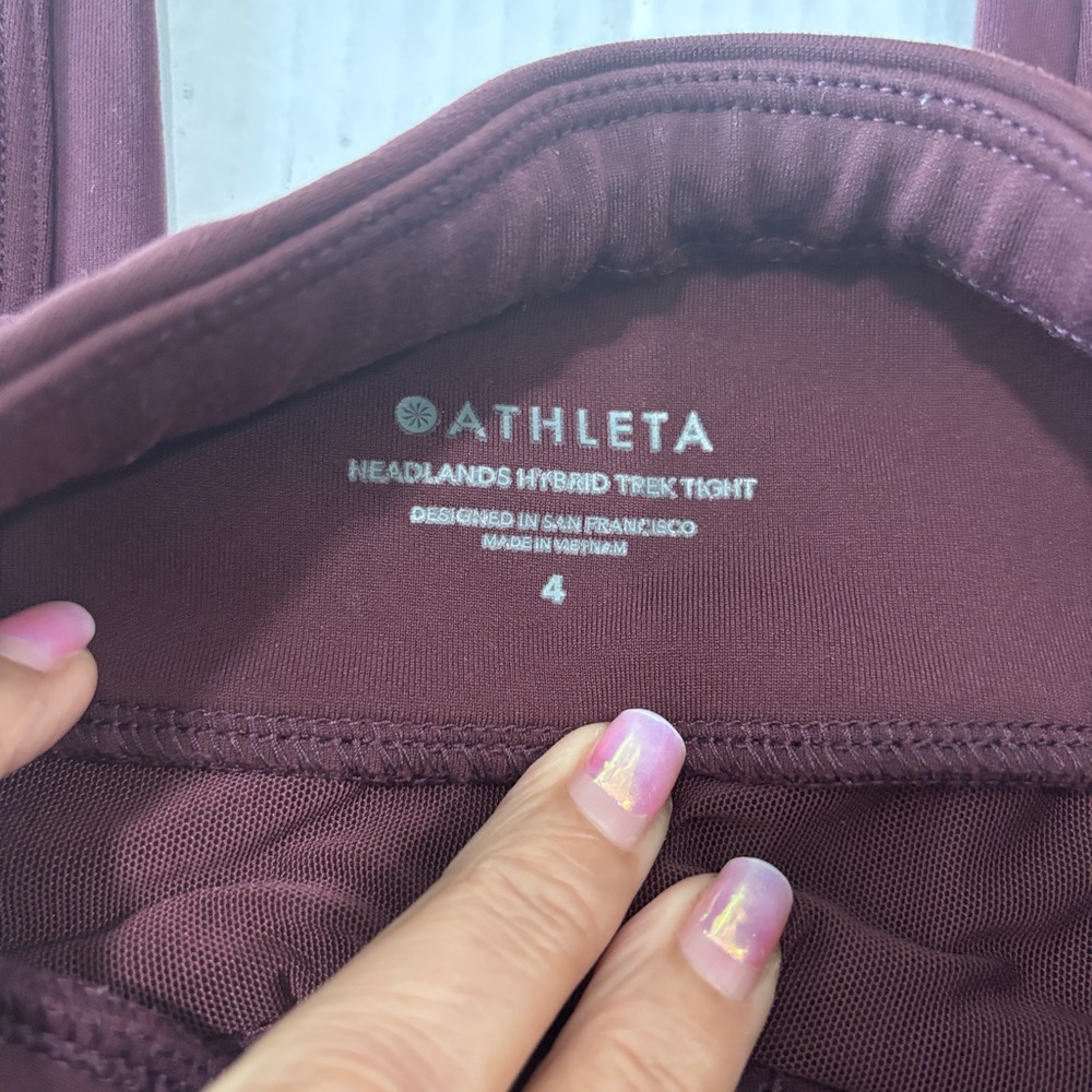 Athleta Headlands Hybrid Tight Sz 4 Burgundy Wine High Rise Zip Pockets Skinny - Picture 6 of 9